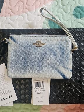 Coach Loved Denim Wristlet with Gold Logo